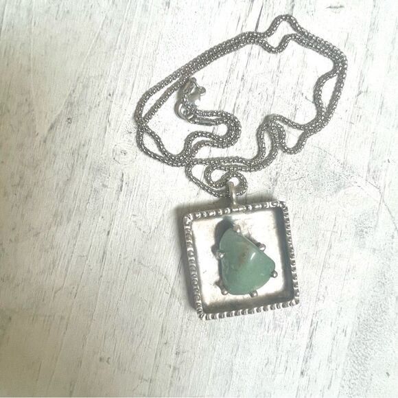 Jorgen Jensen pewter square pendant with green agate stone - Picture 6 of 12